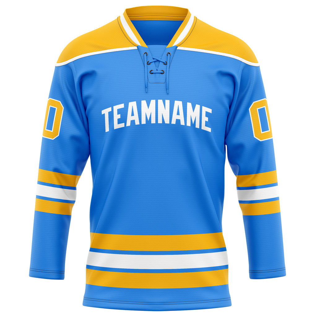 Personalized Powder & Blue Gold Solid Colour Hockey Jersey