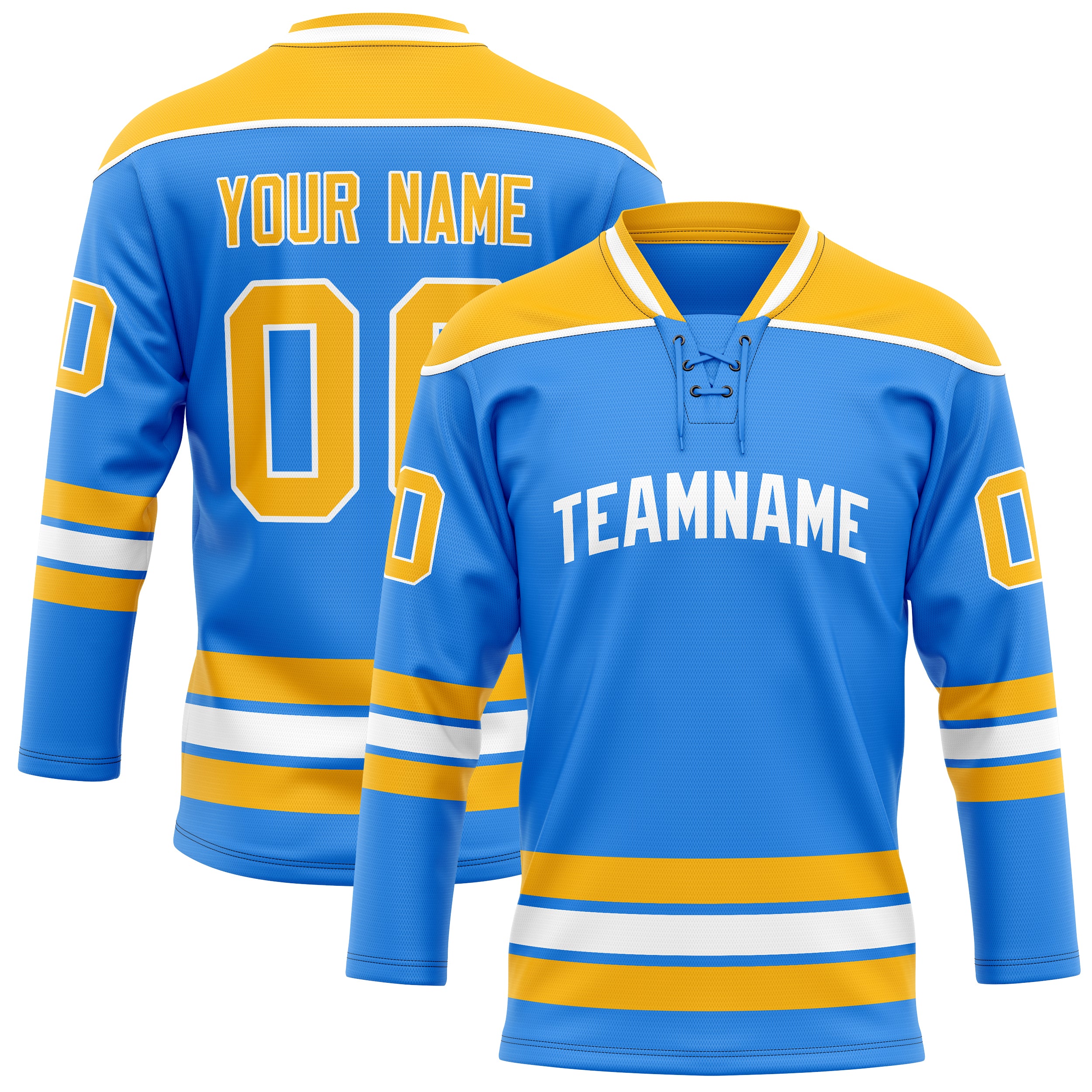 Personalized Powder & Blue Gold Solid Colour Hockey Jersey
