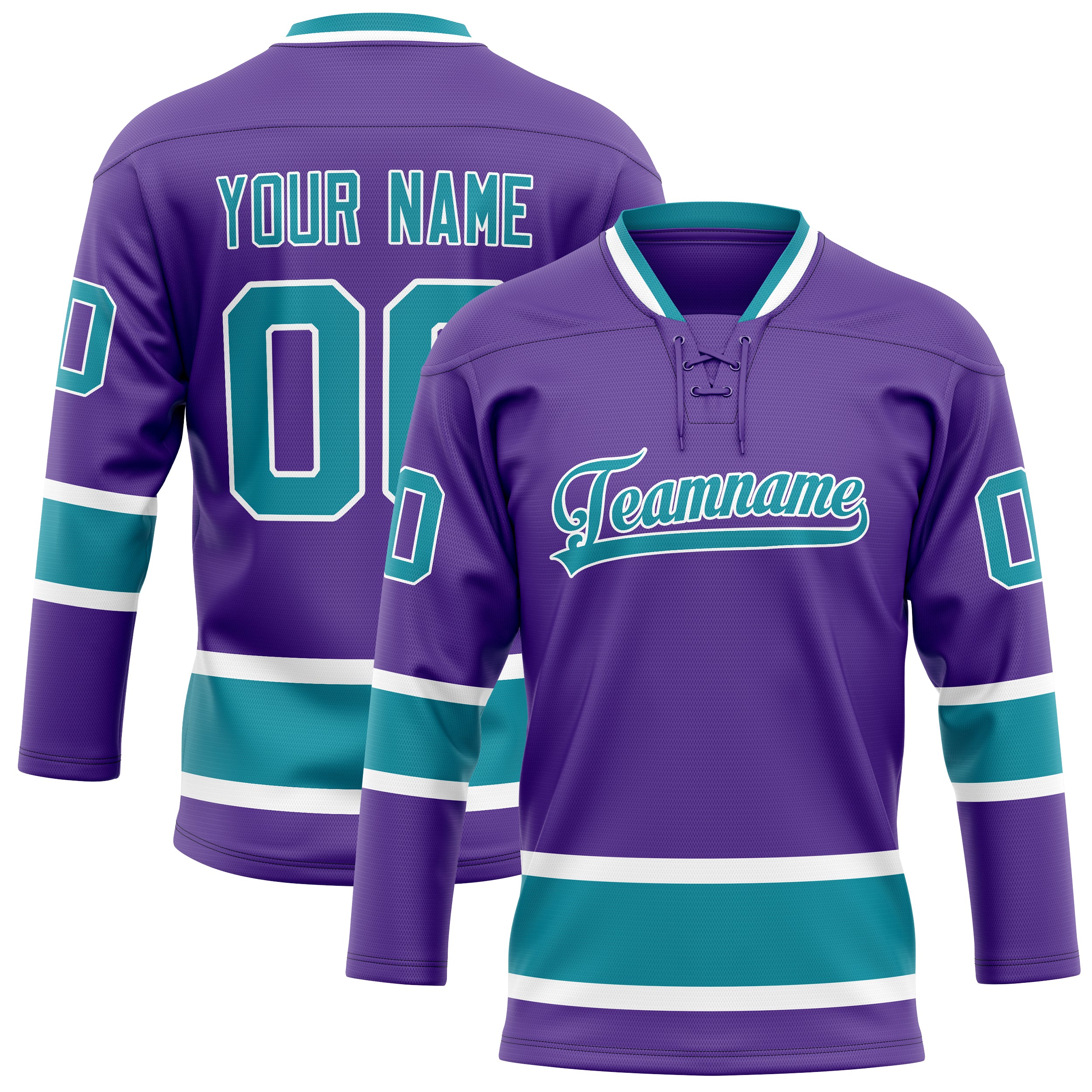 Personalized Purple & Teal Solid Colour Hockey Jersey