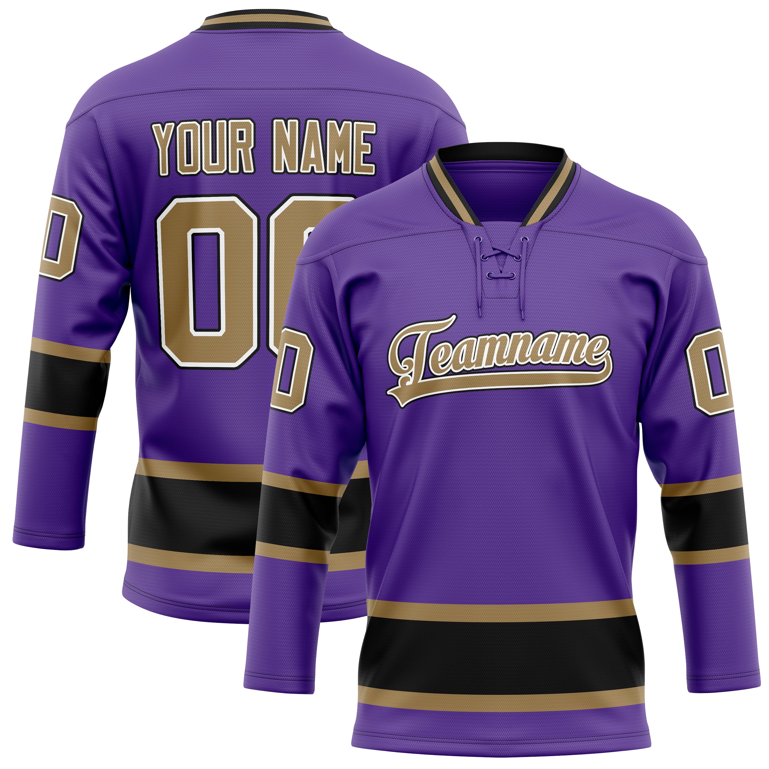 Personalized Purple & Old Gold Solid Colour Hockey Jersey