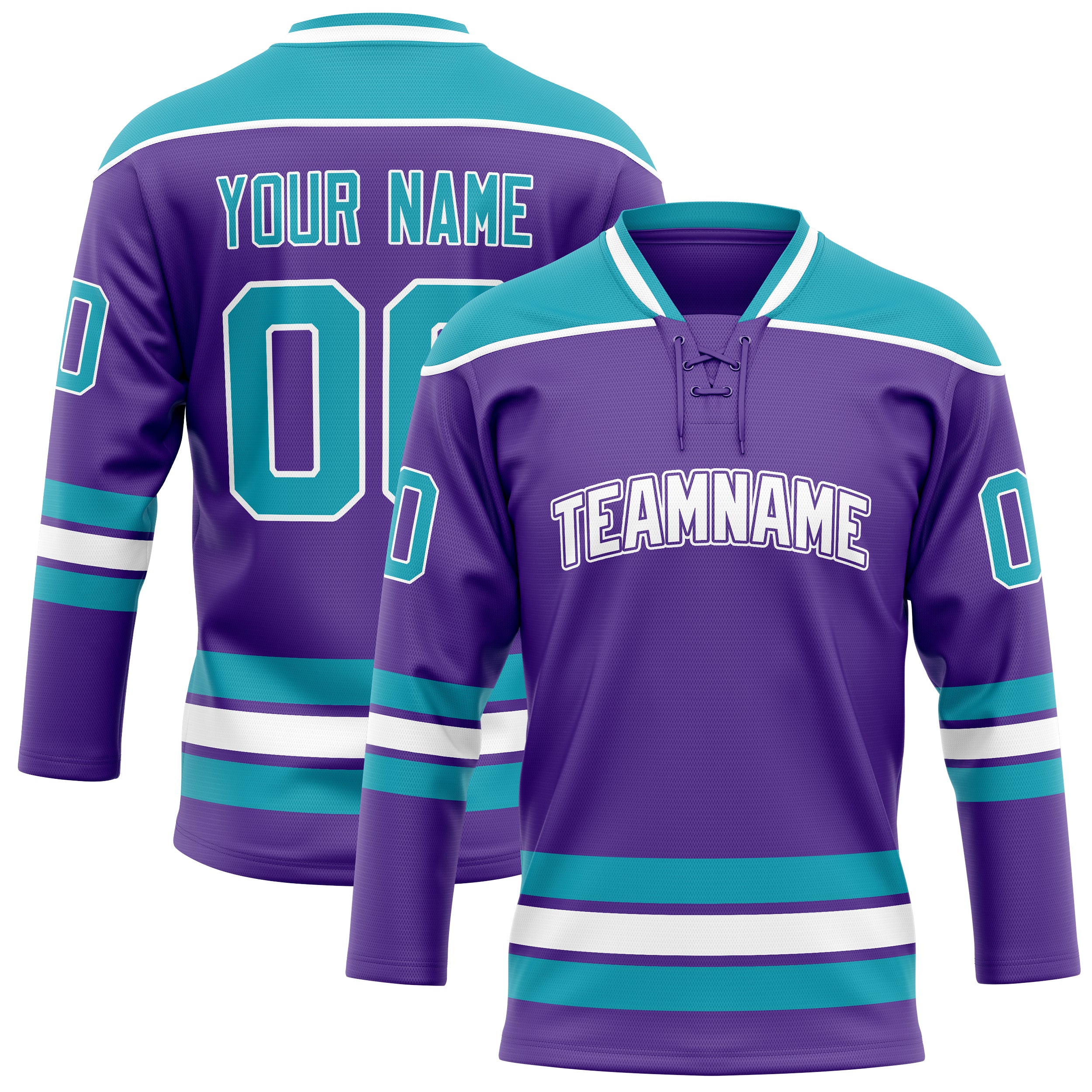 Personalized Purple & Teal Solid Colour Hockey Jersey