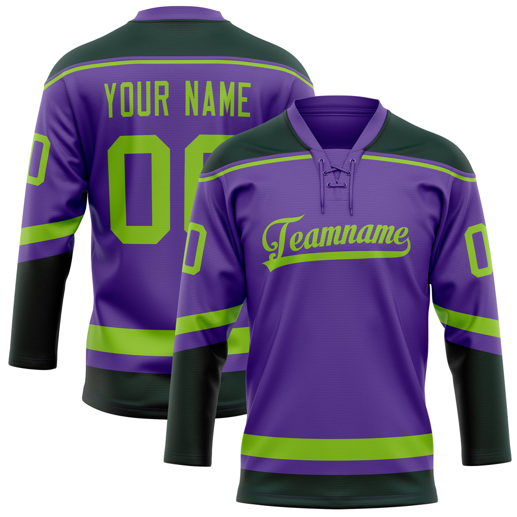 Personalized Purple & Neon Green Solid Colour Hockey Jersey