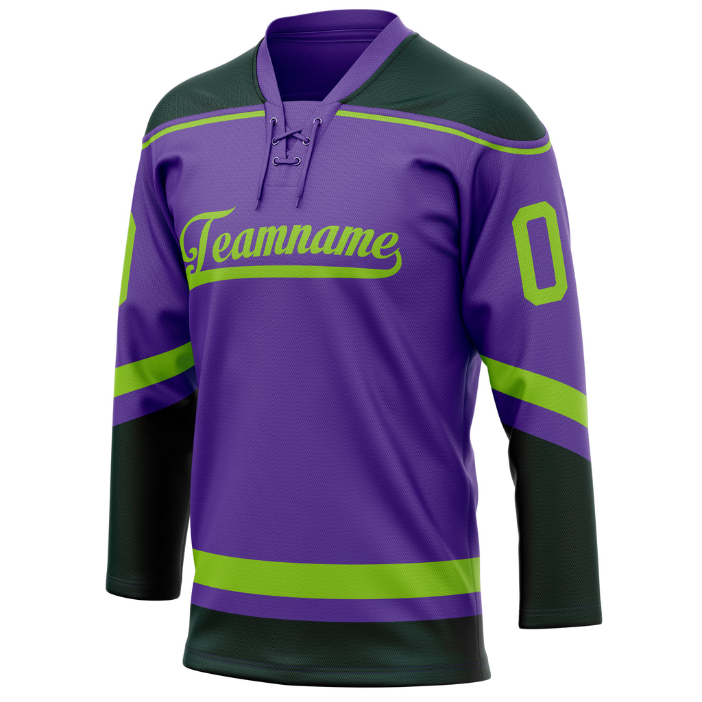 Personalized Purple & Neon Green Solid Colour Hockey Jersey