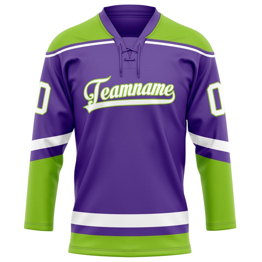 Personalized Purple & Neon Green Solid Colour Hockey Jersey