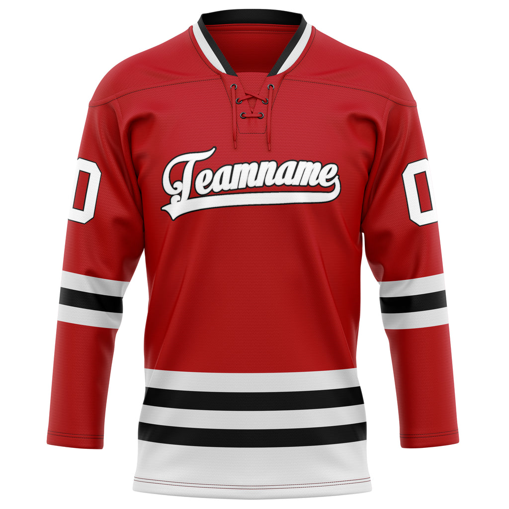 Personalized Red & White Solid Colour Hockey Jersey