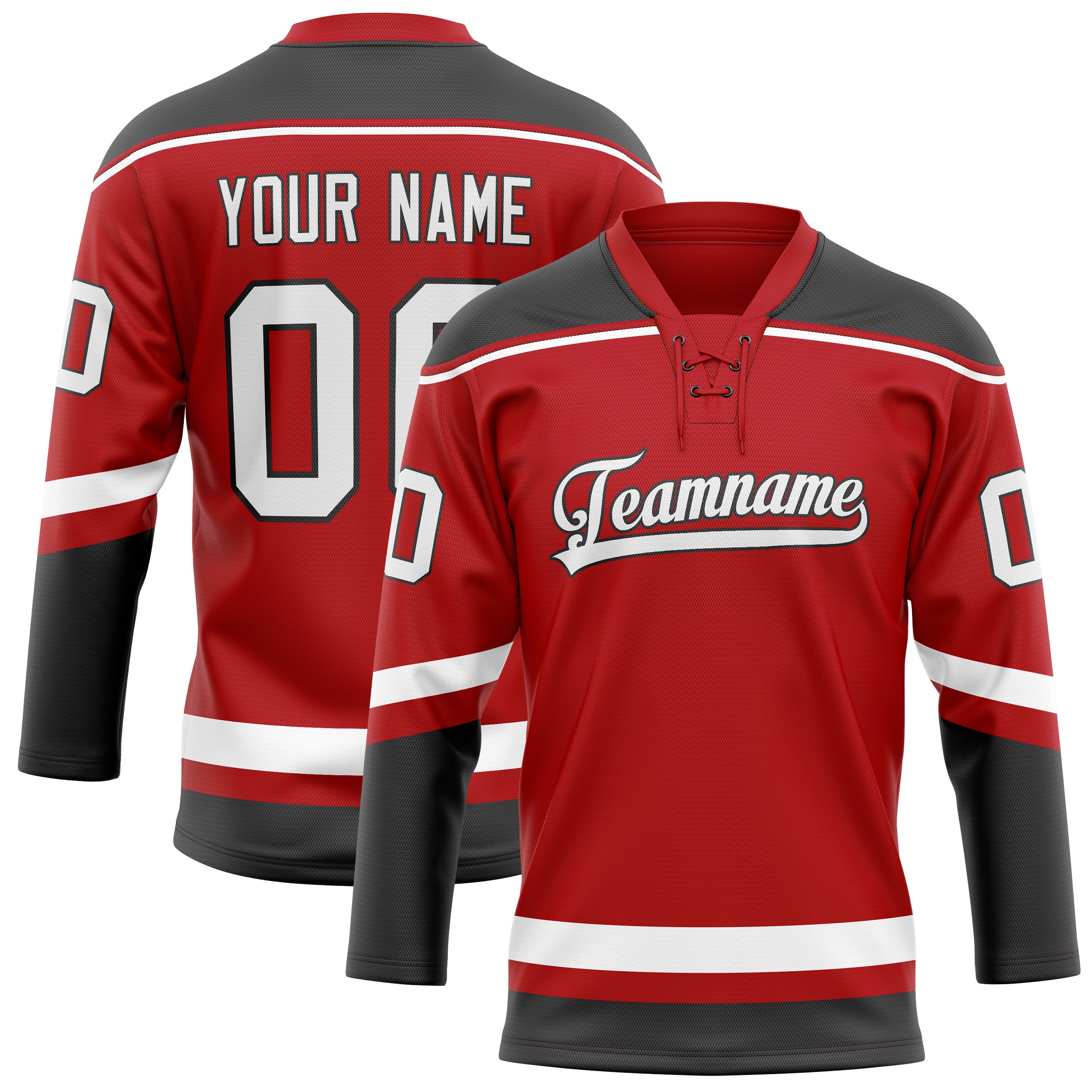 Personalized Red & Gray Solid Colour Hockey Jersey