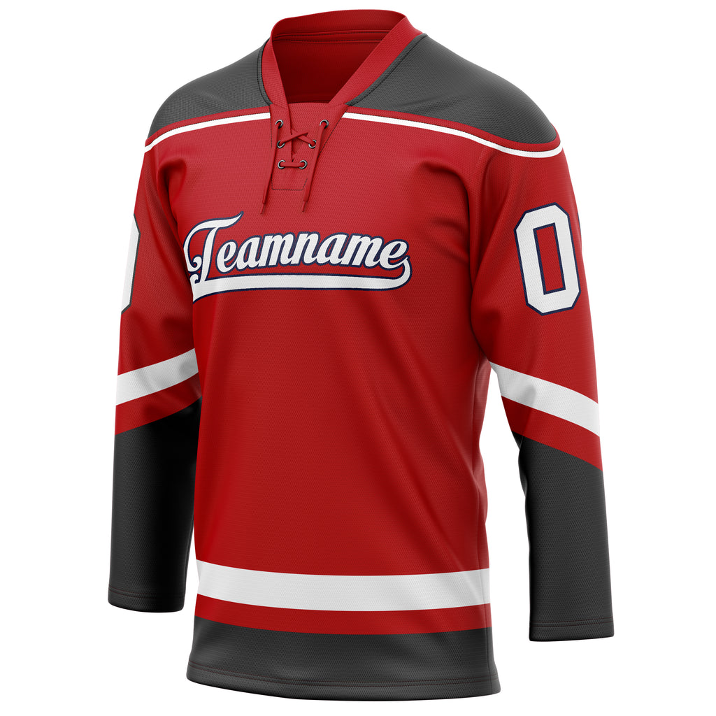 Personalized Red & Gray Solid Colour Hockey Jersey