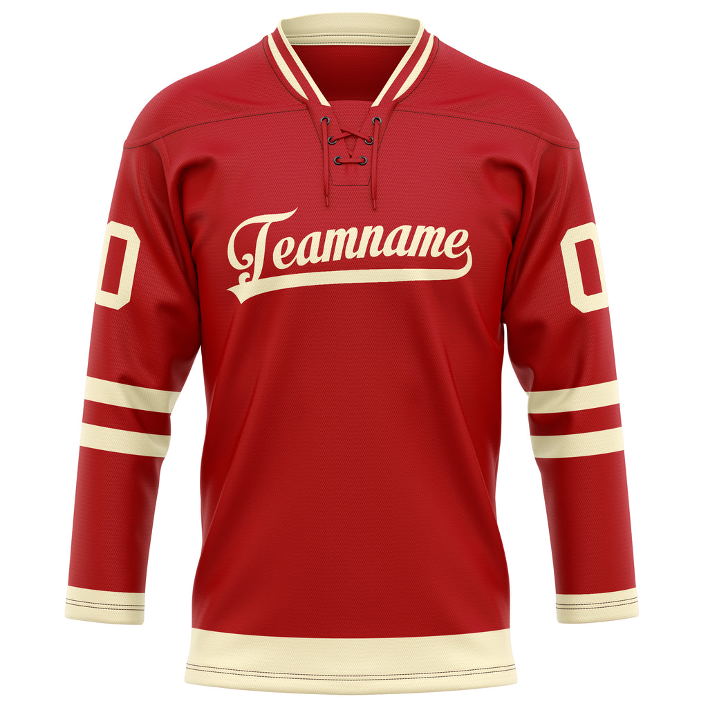 Personalized Red & Cream Solid Colour Hockey Jersey