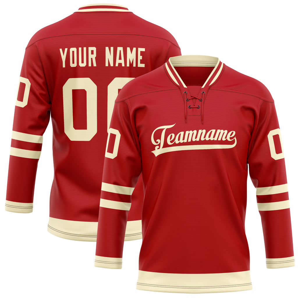 Personalized Red & Cream Solid Colour Hockey Jersey