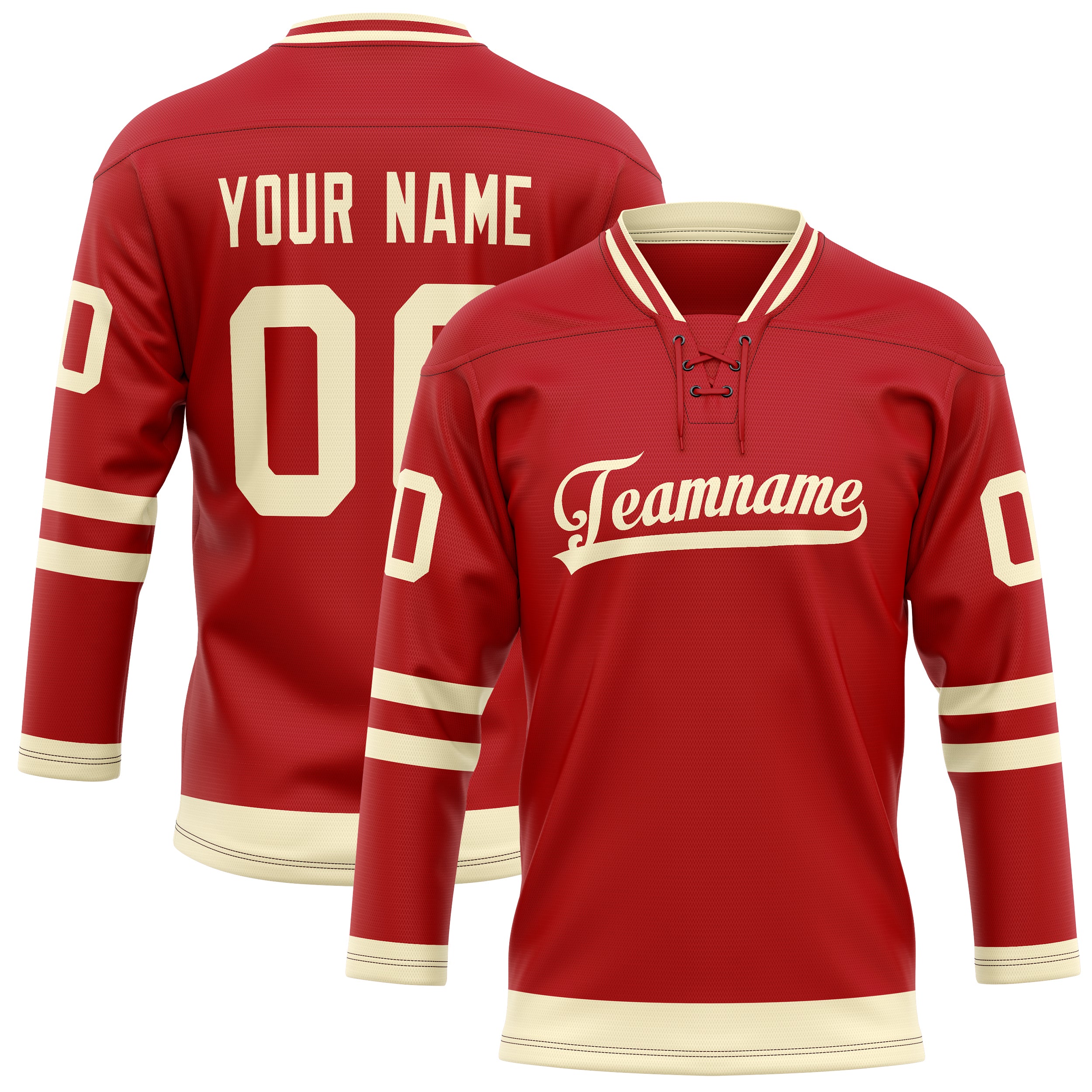Personalized Red & Cream Solid Colour Hockey Jersey