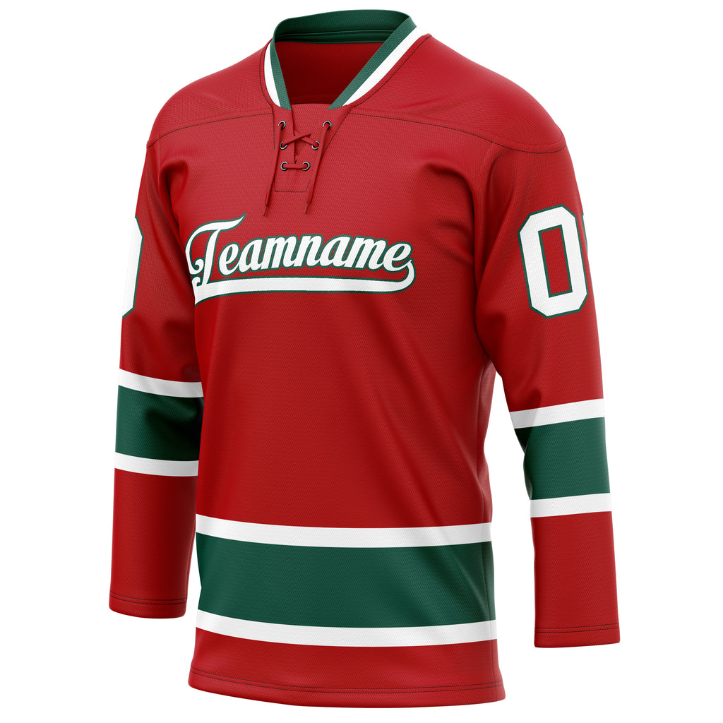 Personalized Red & Kelly Green Solid Colour Hockey Jersey