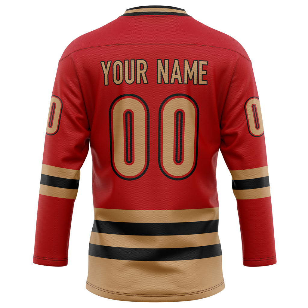 Personalized Red & Old Gold Solid Colour Hockey Jersey