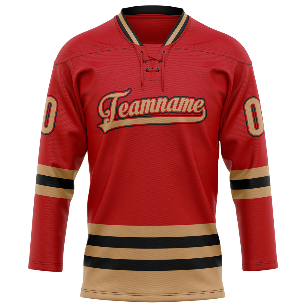Personalized Red & Old Gold Solid Colour Hockey Jersey