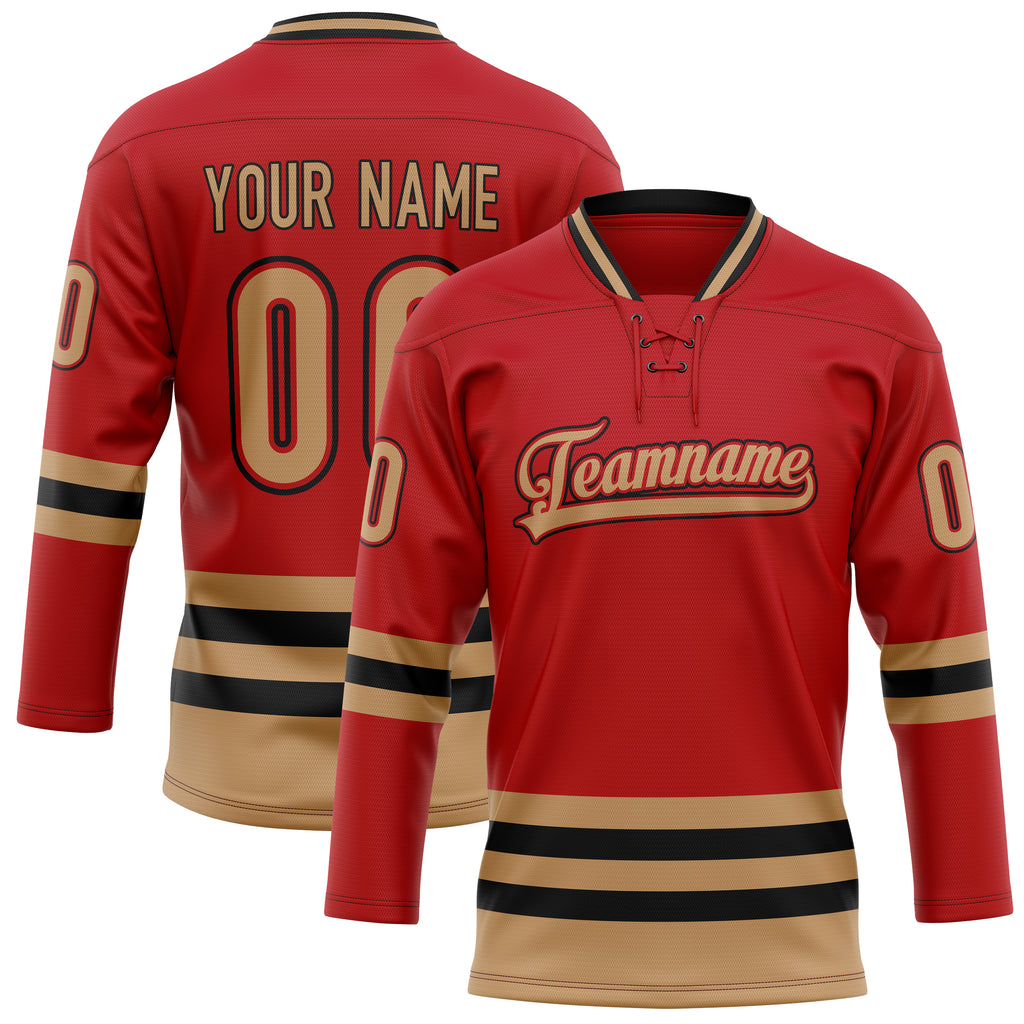 Personalized Red & Old Gold Solid Colour Hockey Jersey