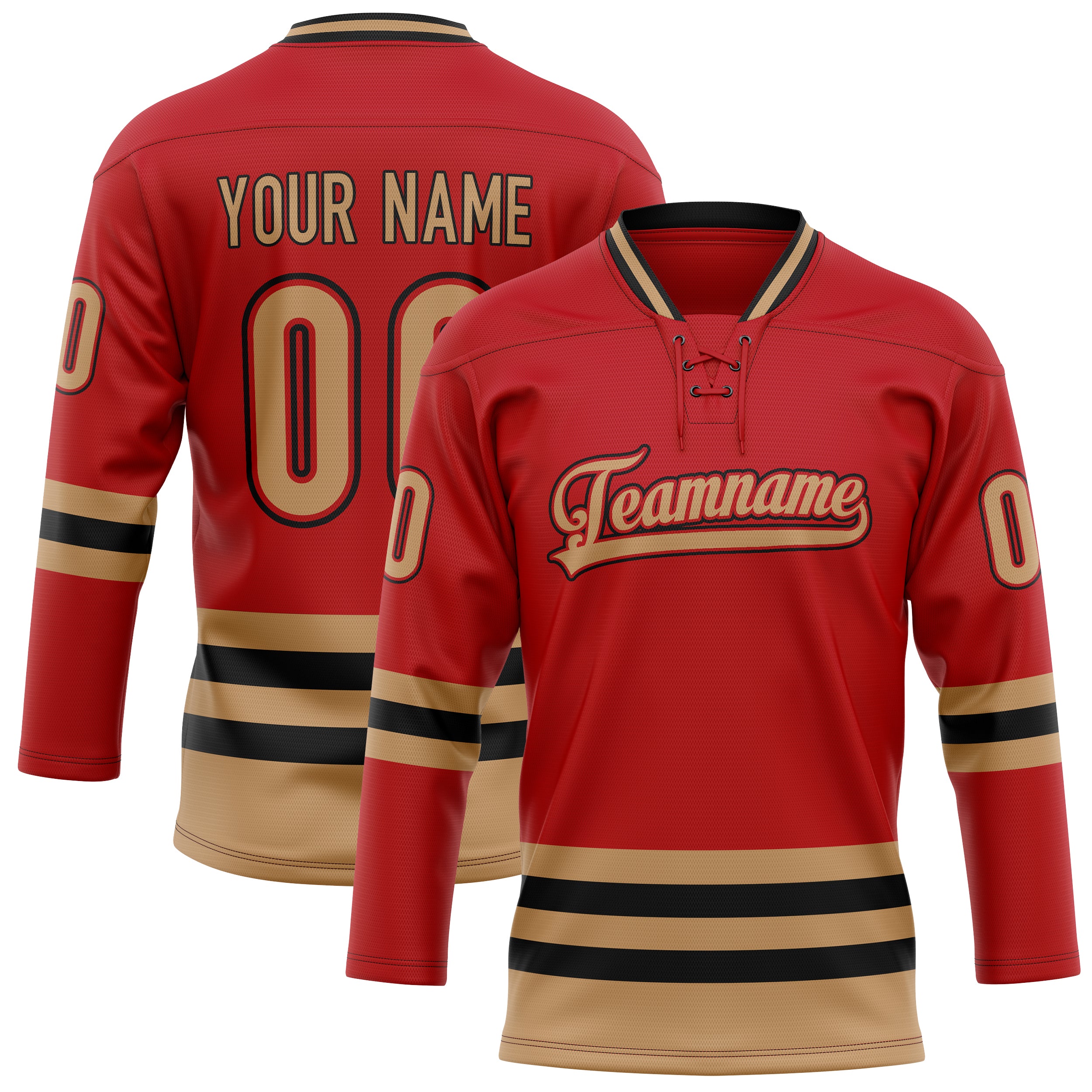 Personalized Red & Old Gold Solid Colour Hockey Jersey