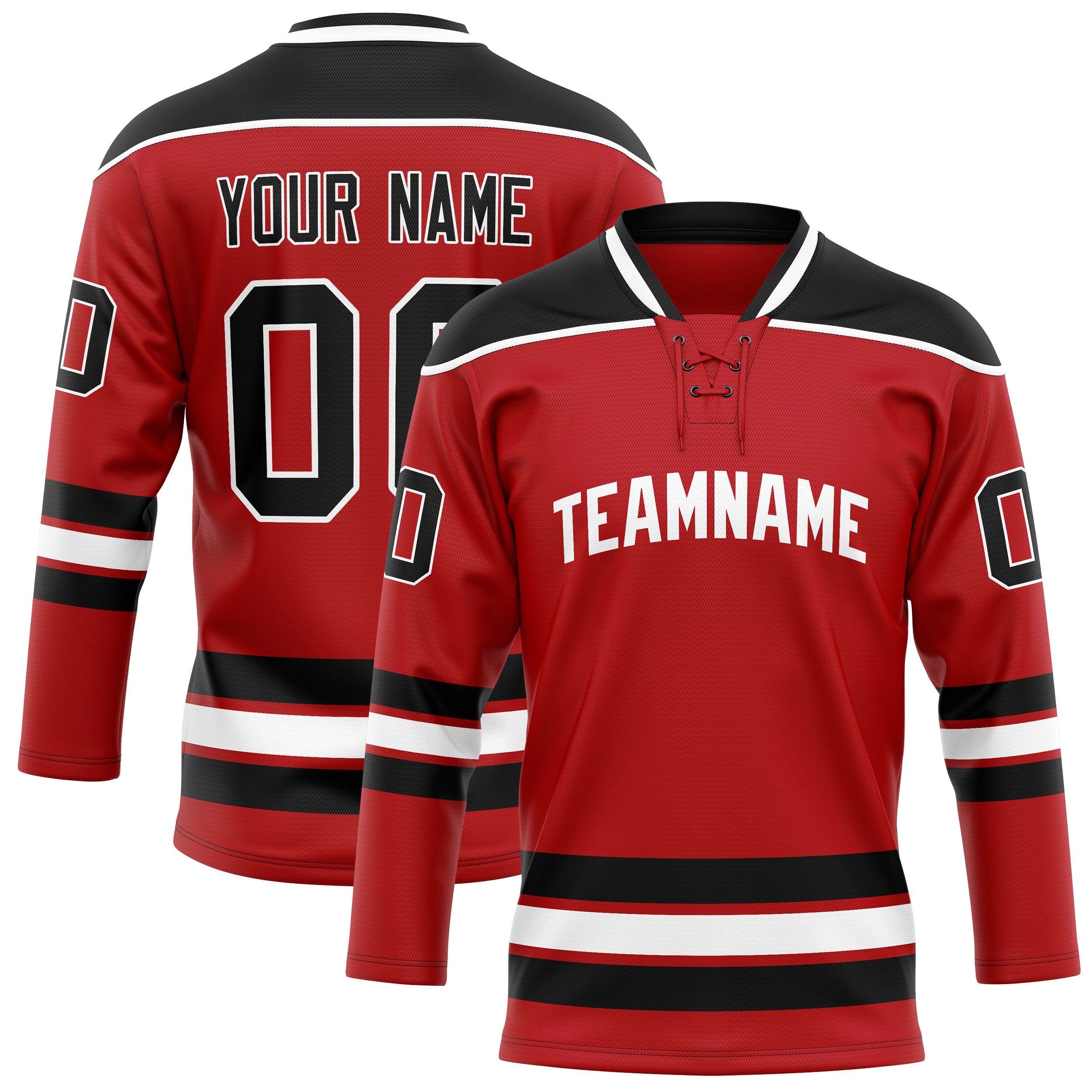 Personalized Red & Black Solid Colour Hockey Jersey
