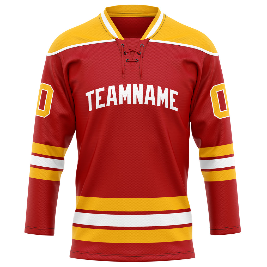 Personalized Red & Gold Solid Colour Hockey Jersey