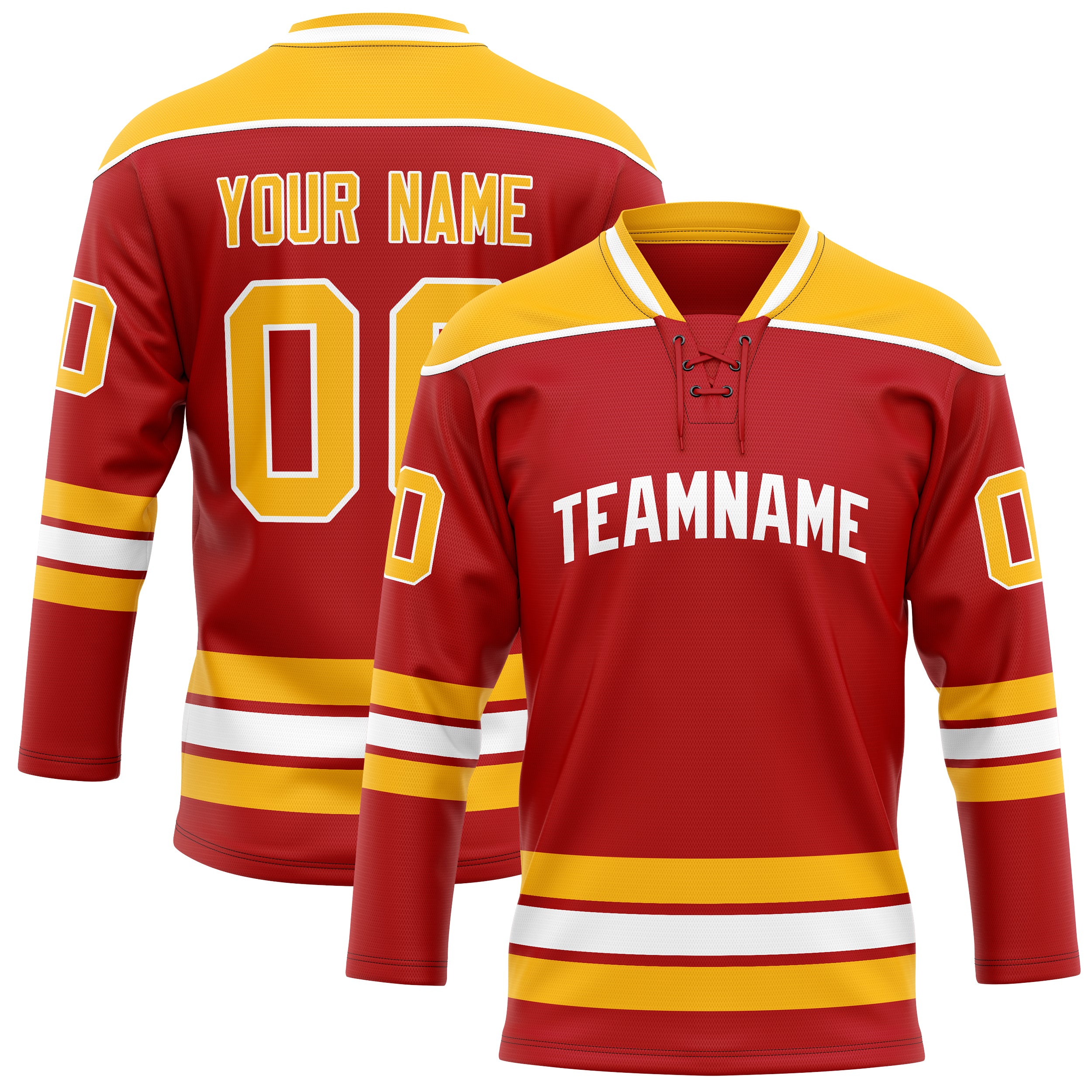 Personalized Red & Gold Solid Colour Hockey Jersey