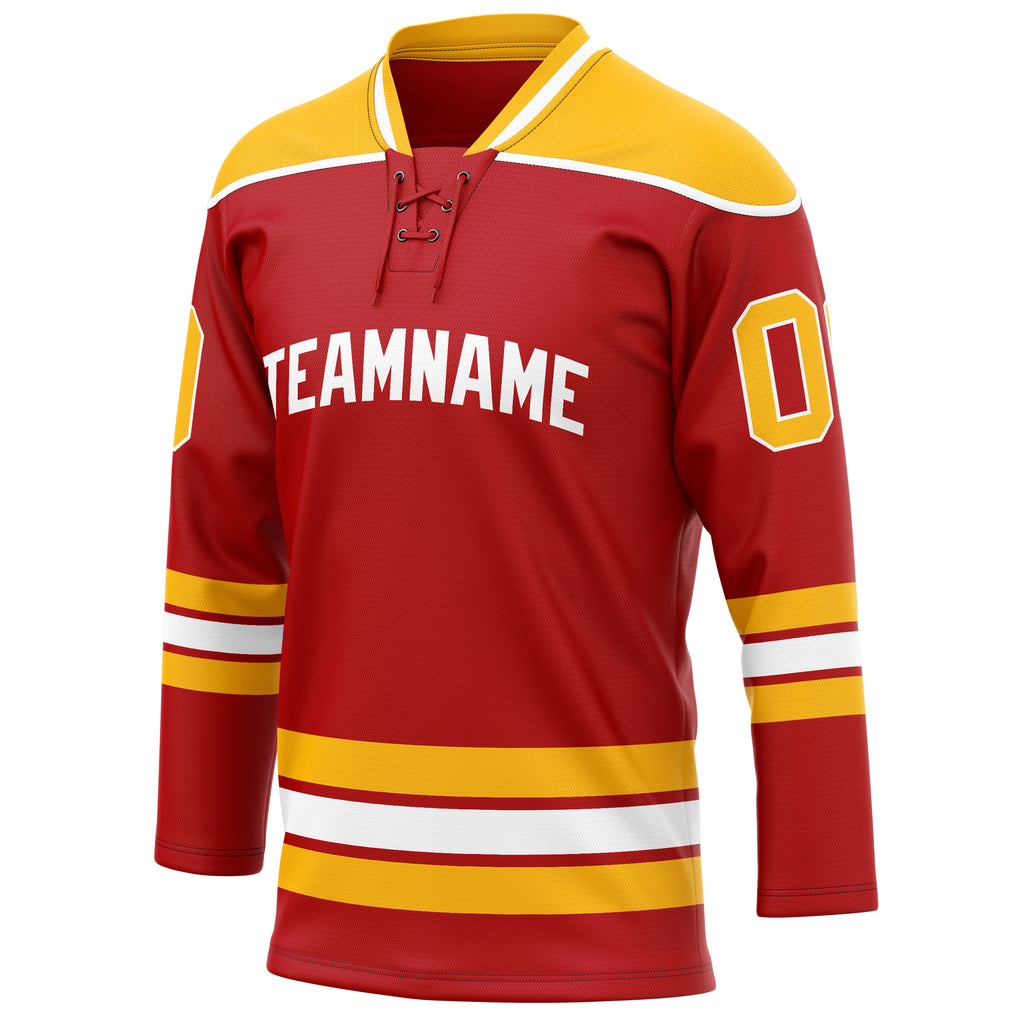 Personalized Red & Gold Solid Colour Hockey Jersey