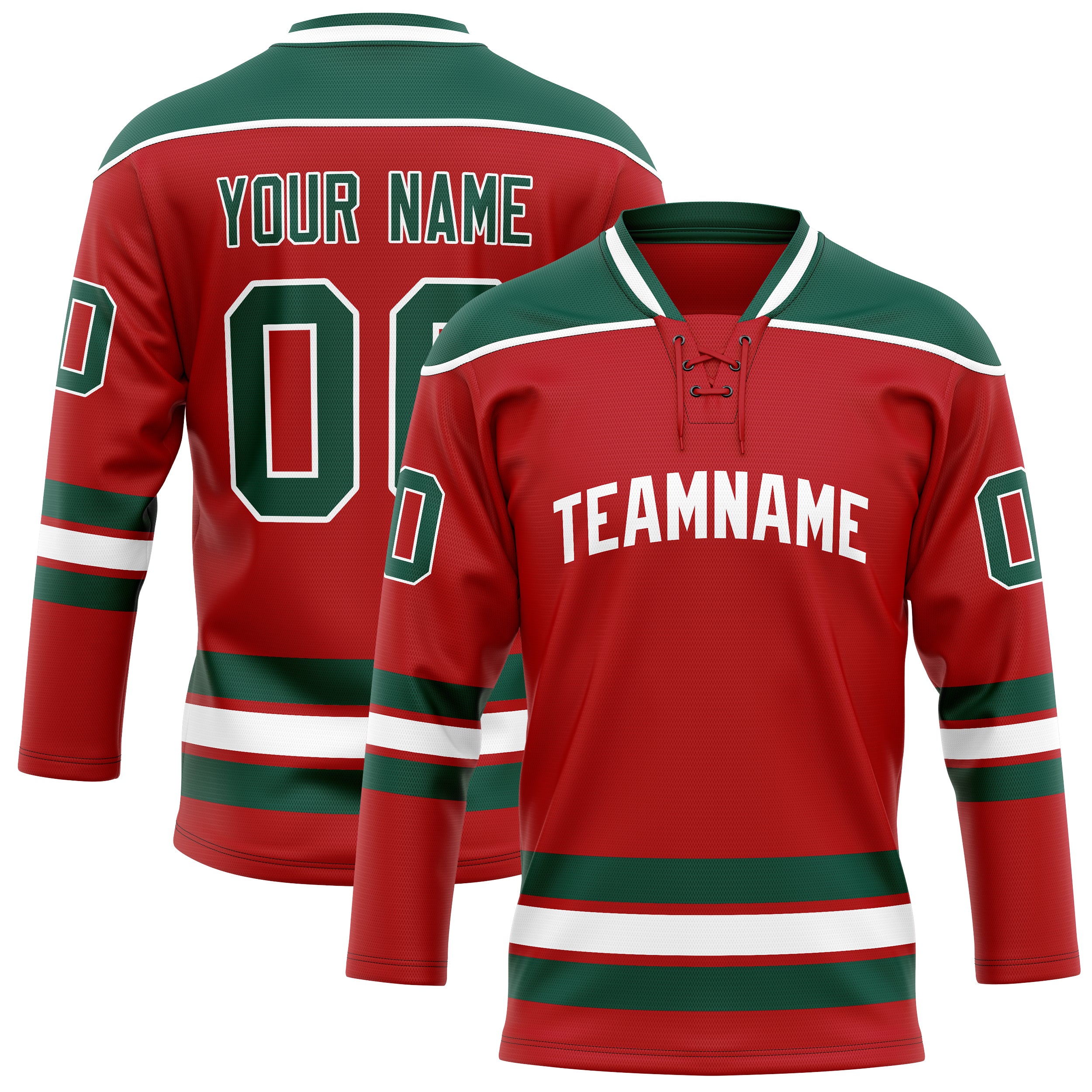 Personalized Red & Kelly Green Solid Colour Hockey Jersey