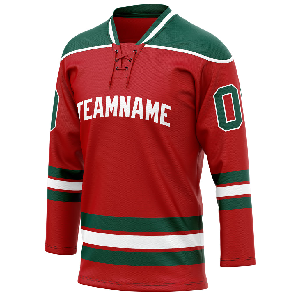Personalized Red & Kelly Green Solid Colour Hockey Jersey