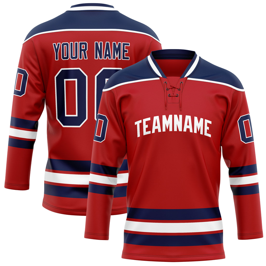 Personalized Red & Navy Solid Colour Hockey Jersey