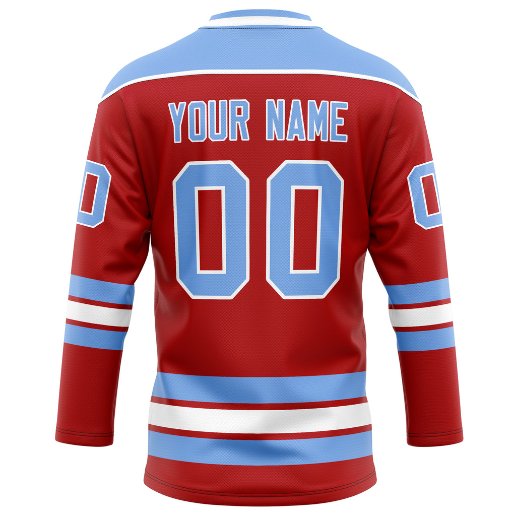 Personalized Red & Light Blue Solid Colour Hockey Jersey