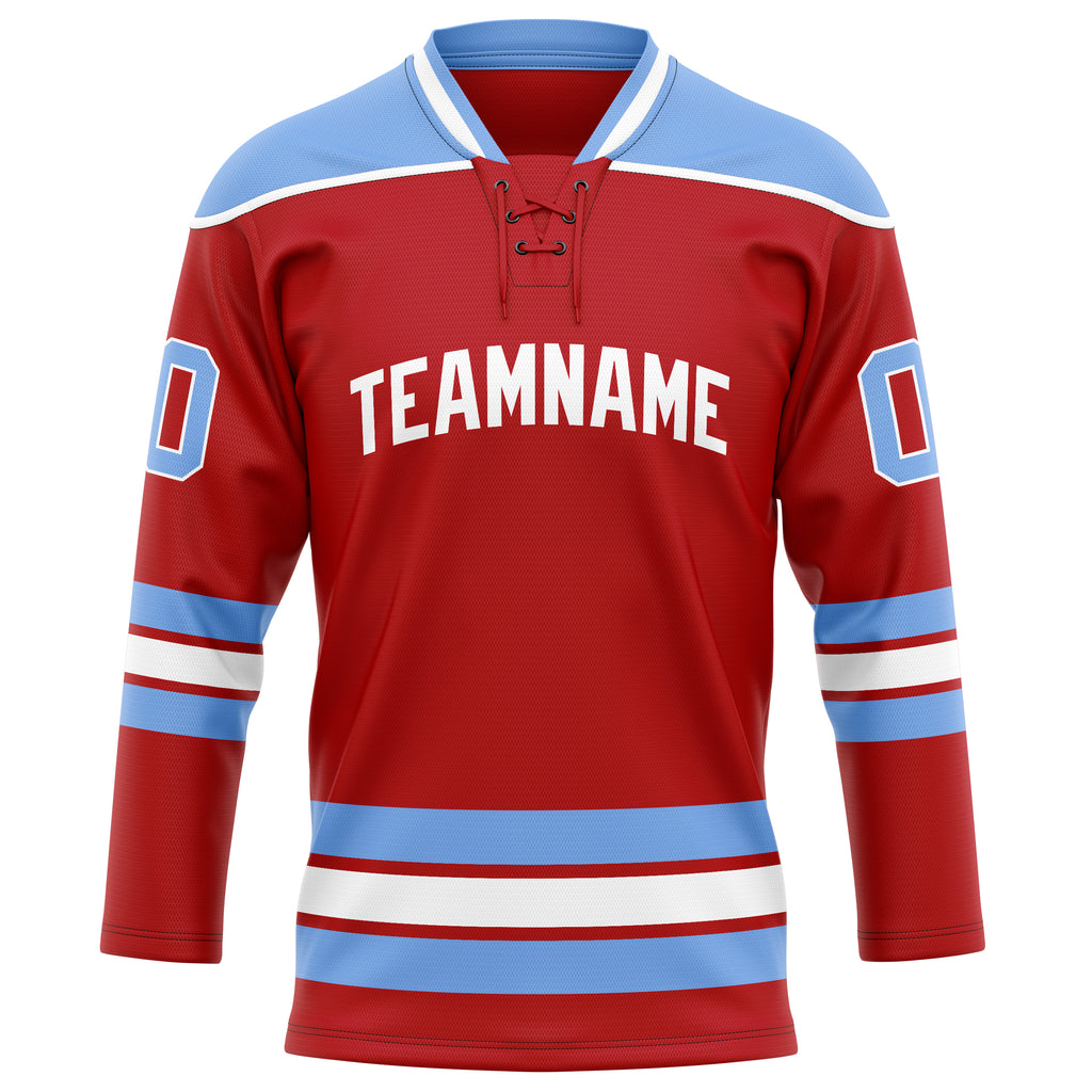Personalized Red & Light Blue Solid Colour Hockey Jersey