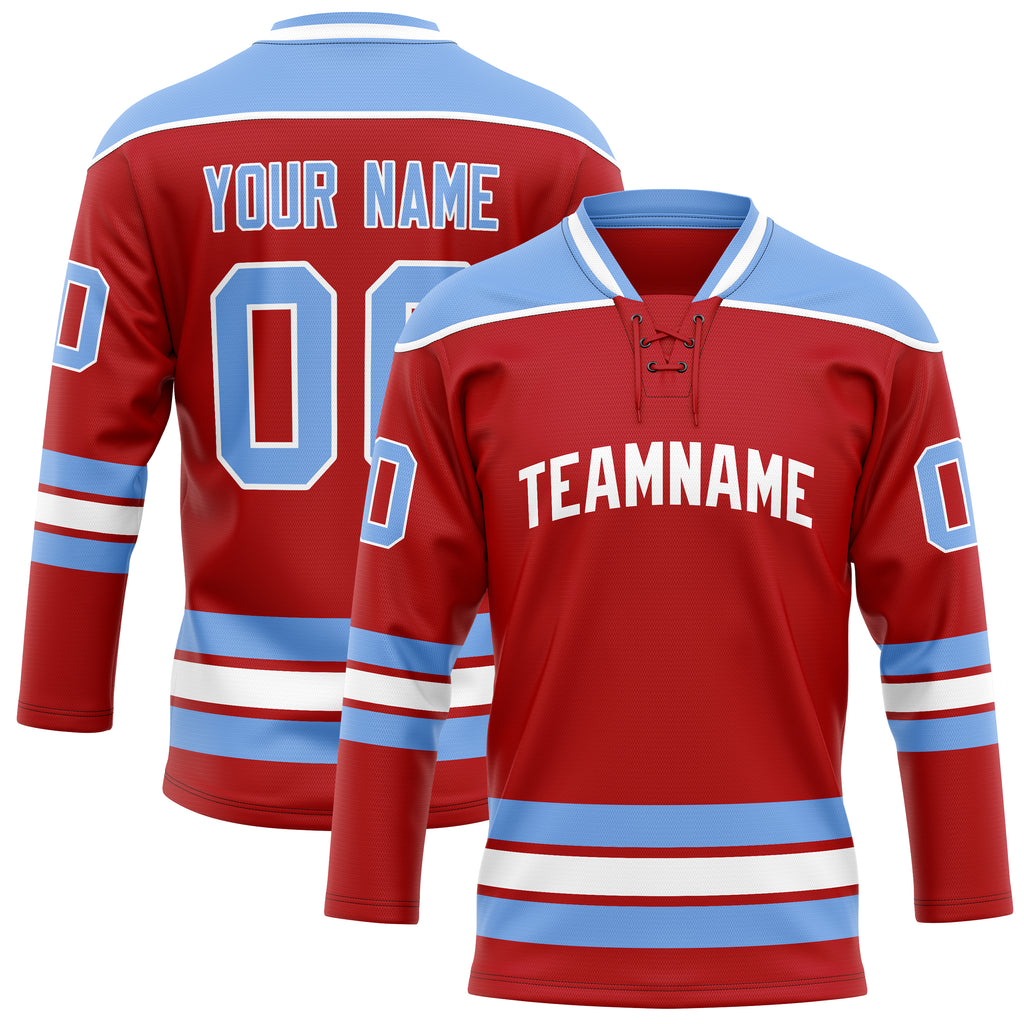 Personalized Red & Light Blue Solid Colour Hockey Jersey