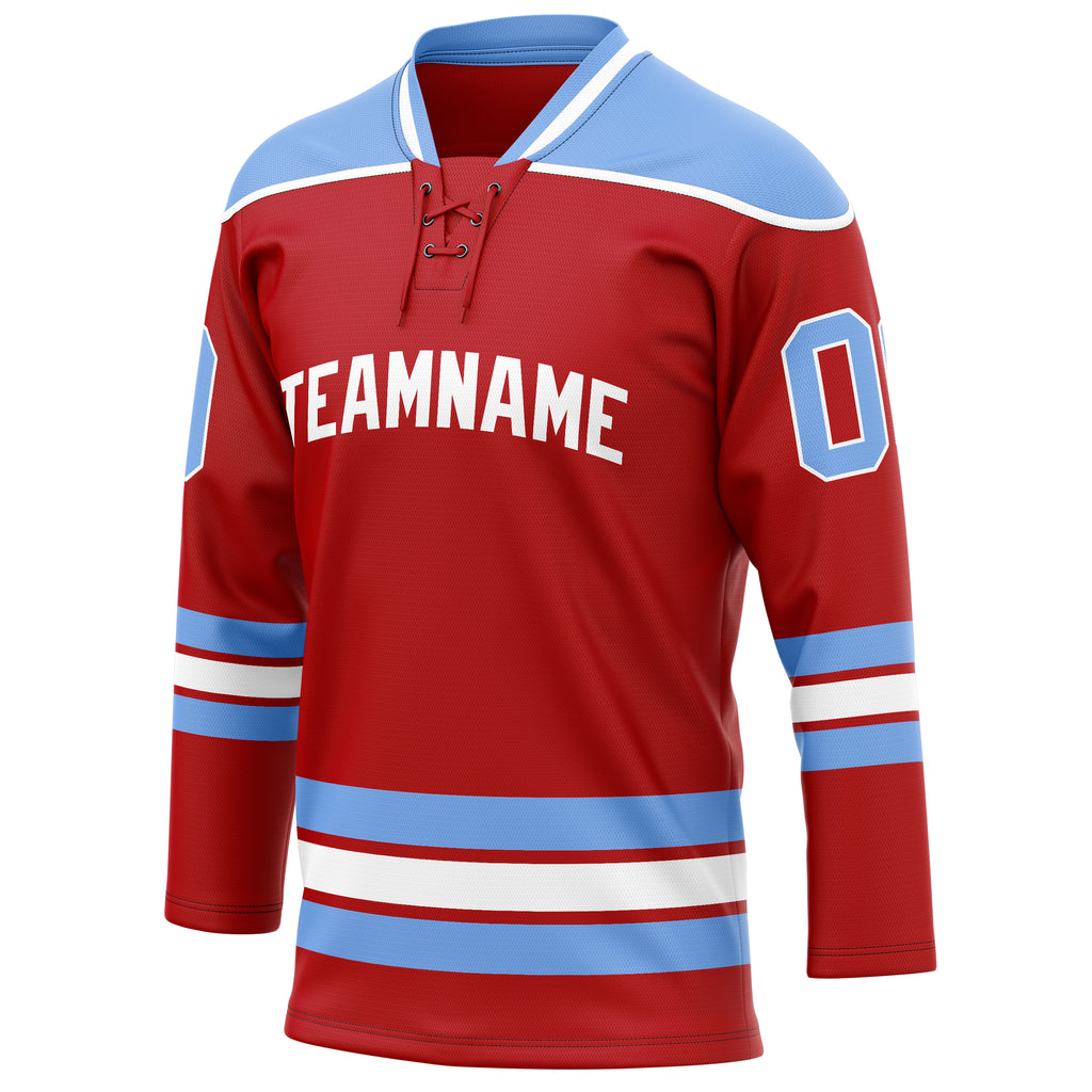 Personalized Red & Light Blue Solid Colour Hockey Jersey