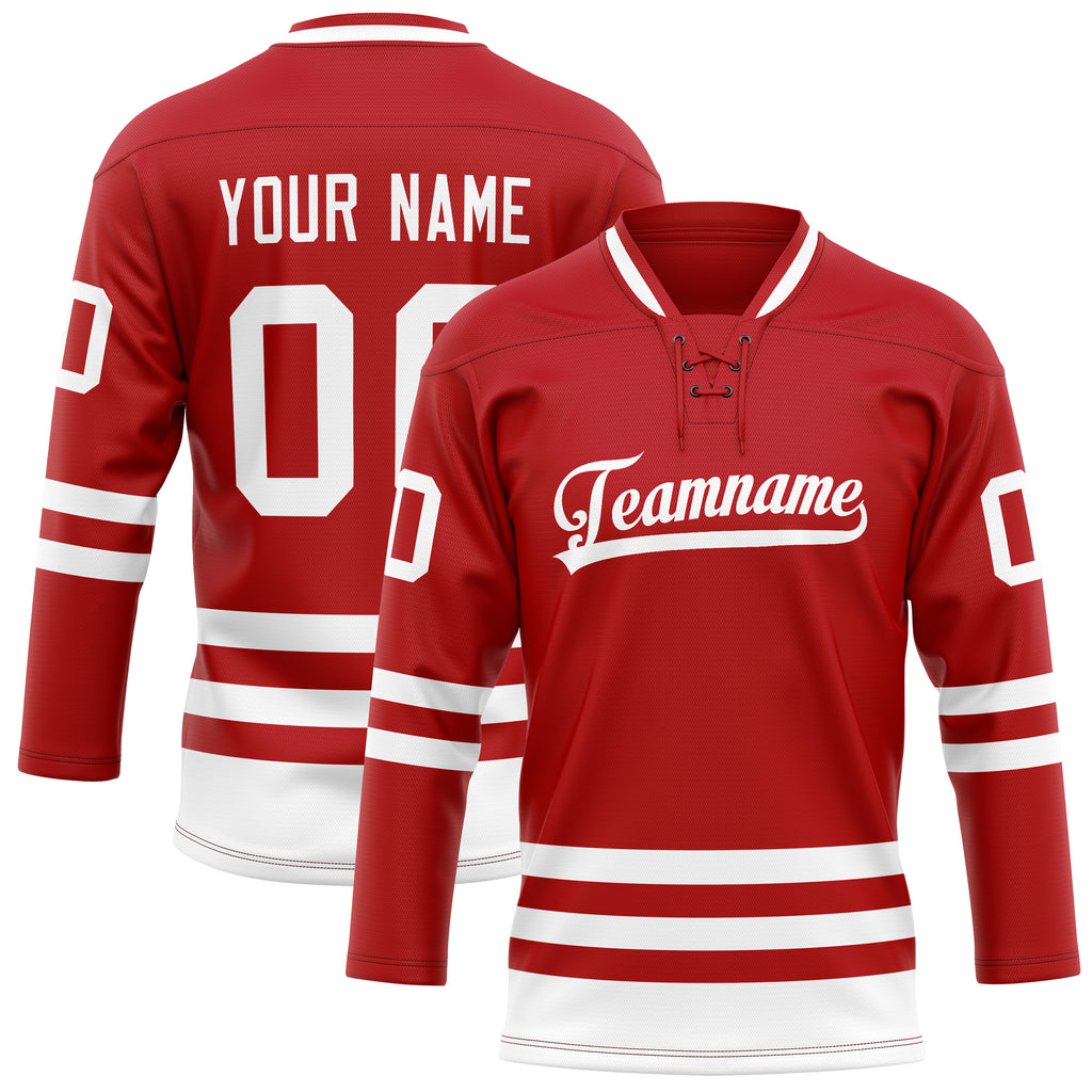 Personalized Red & White Solid Colour Hockey Jersey