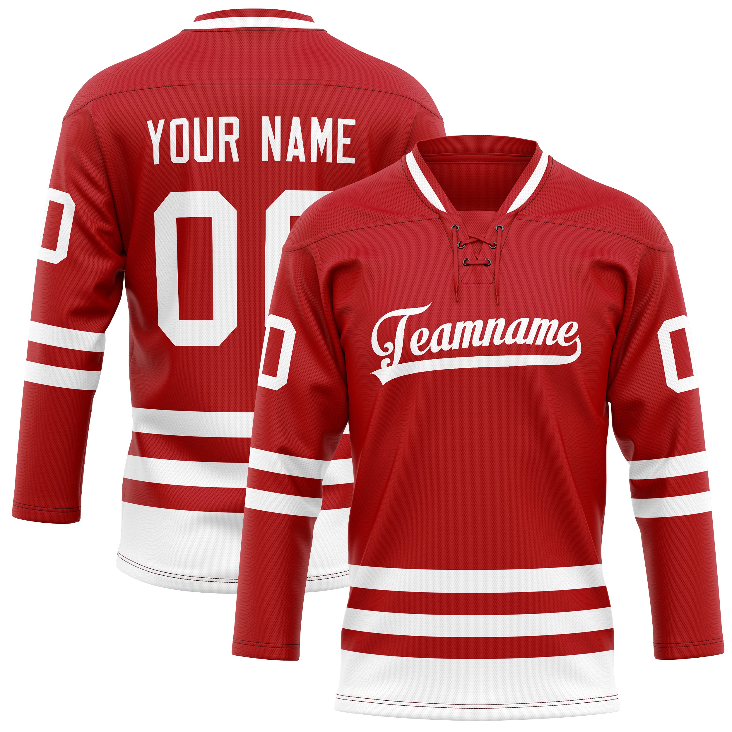 Personalized Red & White Solid Colour Hockey Jersey