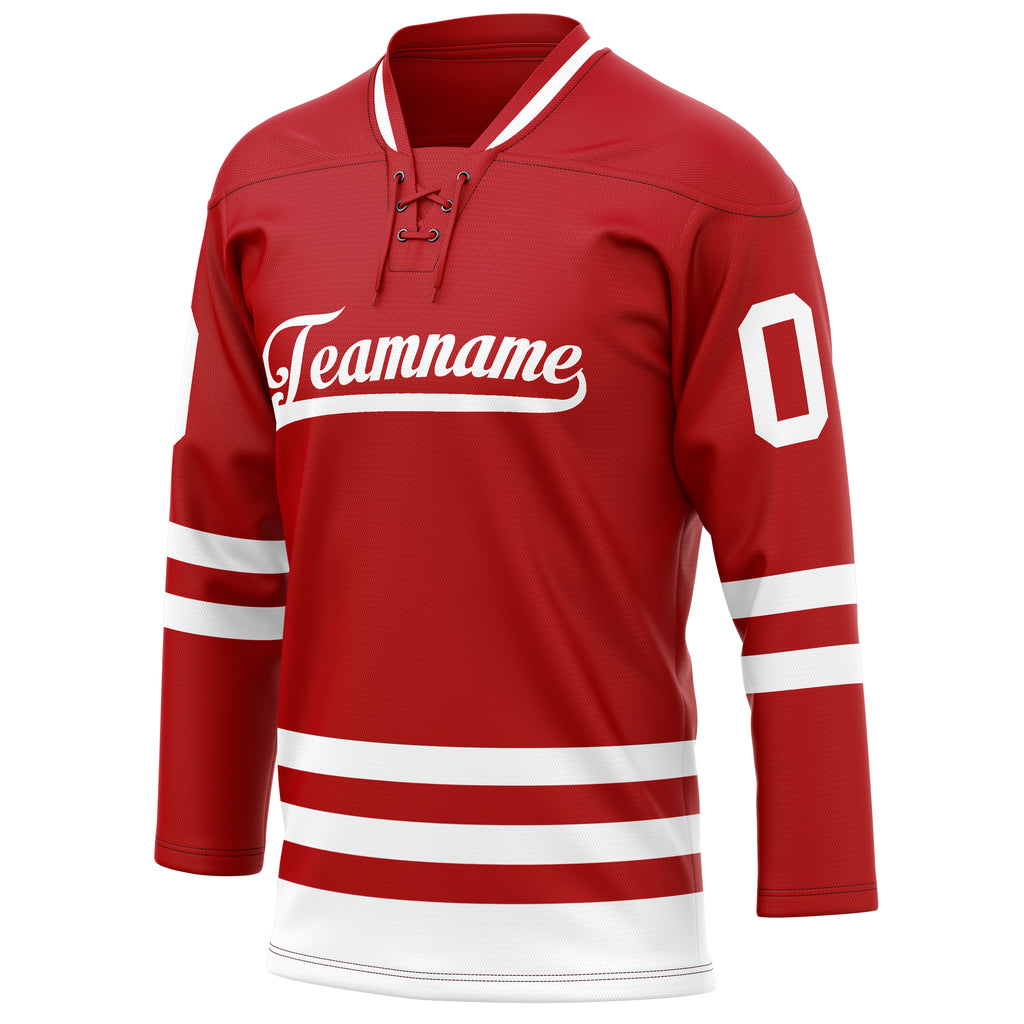 Personalized Red & White Solid Colour Hockey Jersey