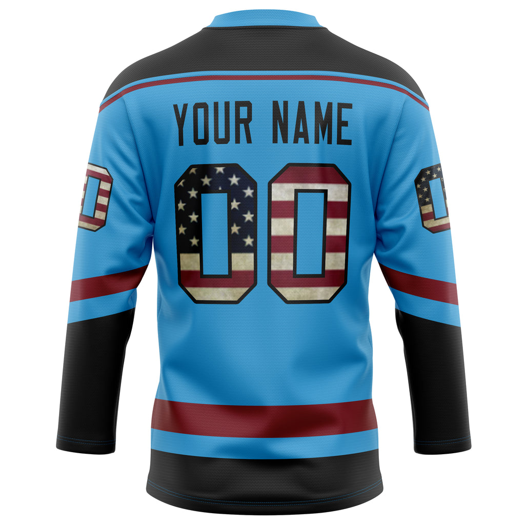 Personalized Sky & Blue Black Solid Colour Hockey Jersey