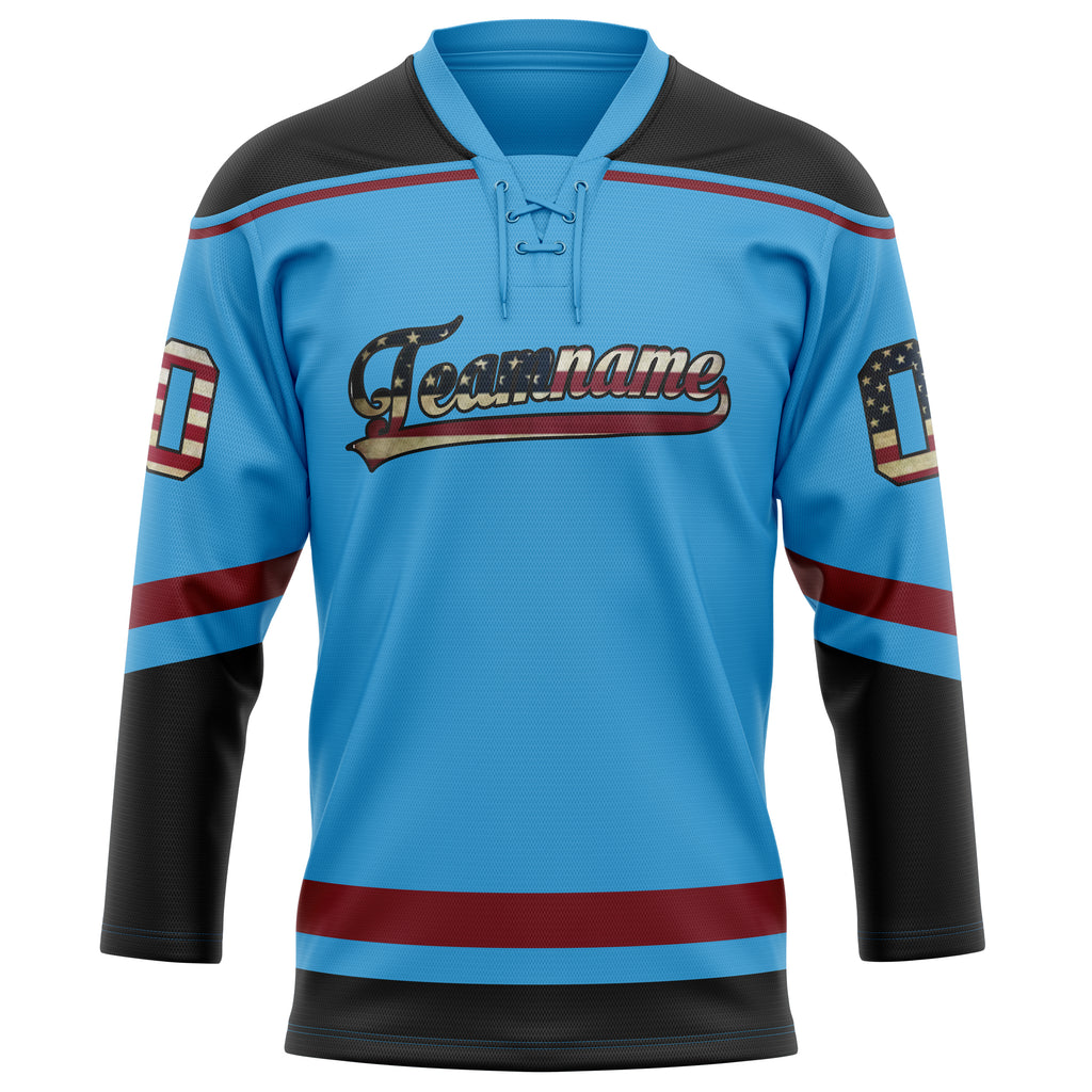 Personalized Sky & Blue Black Solid Colour Hockey Jersey