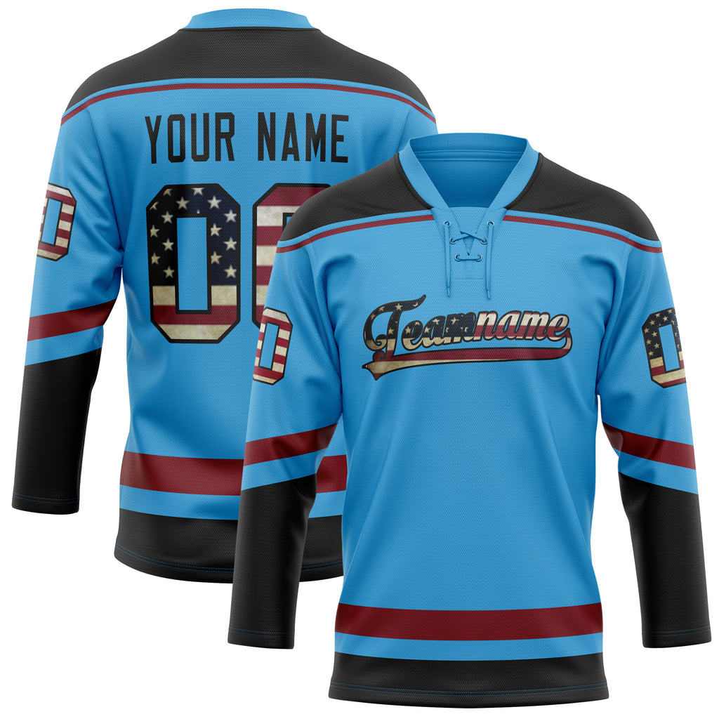 Personalized Sky & Blue Black Solid Colour Hockey Jersey