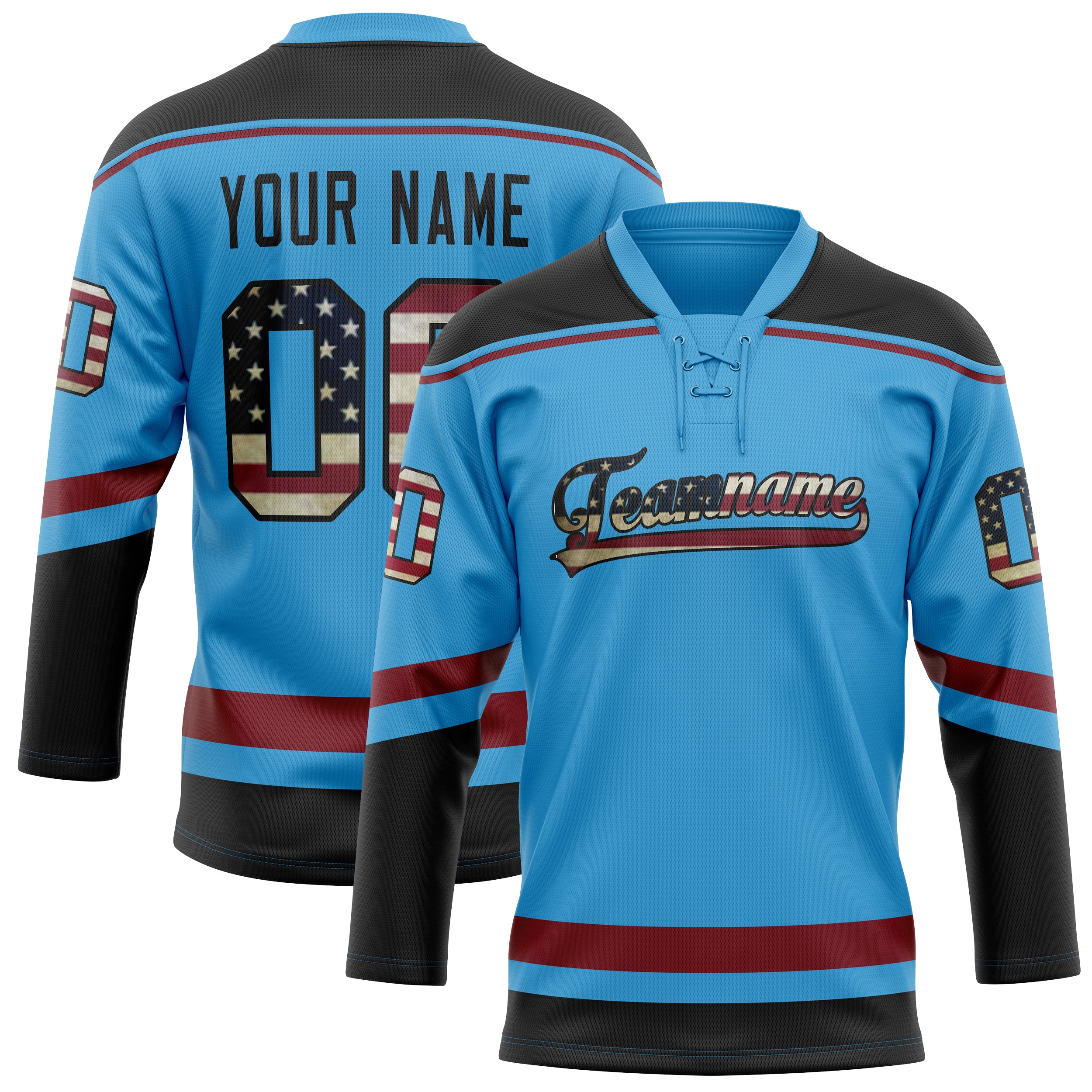 Personalized Sky & Blue Black Solid Colour Hockey Jersey