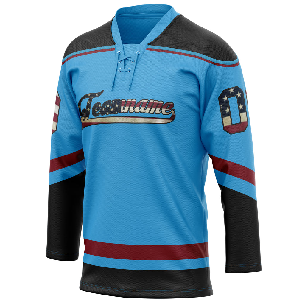 Personalized Sky & Blue Black Solid Colour Hockey Jersey