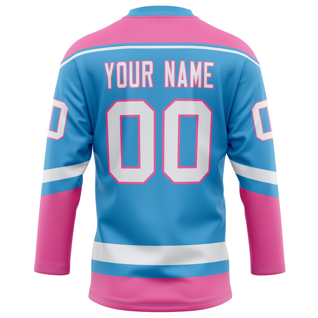 Personalized Sky & Blue Pink Solid Colour Hockey Jersey
