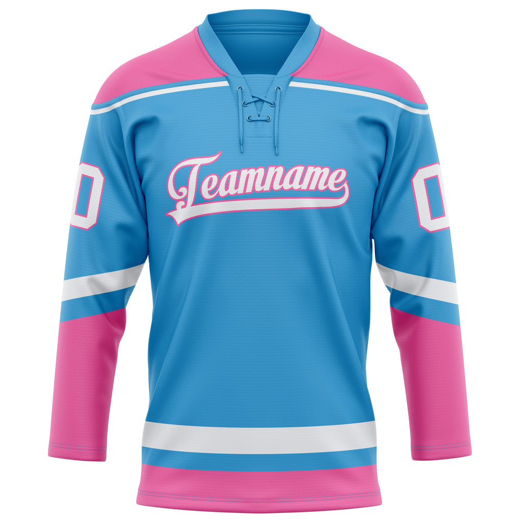 Personalized Sky & Blue Pink Solid Colour Hockey Jersey
