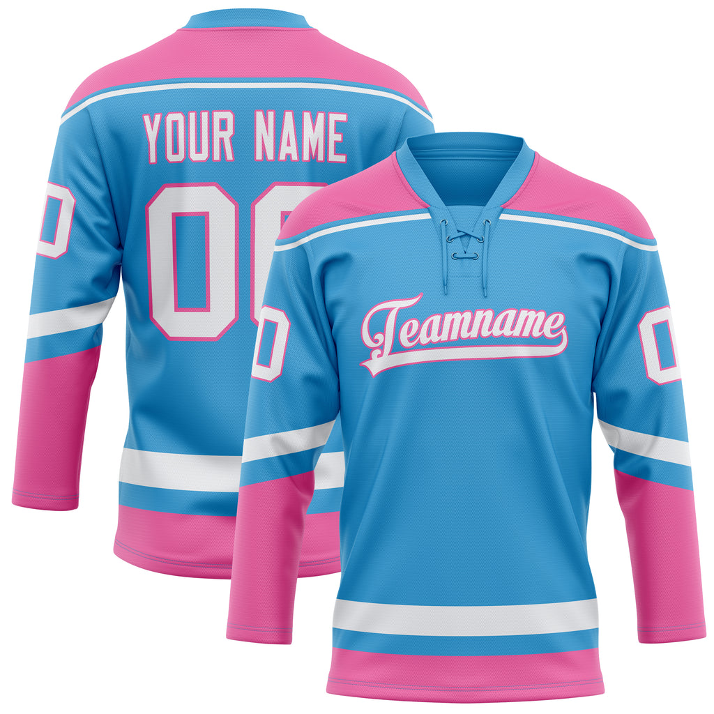 Personalized Sky & Blue Pink Solid Colour Hockey Jersey
