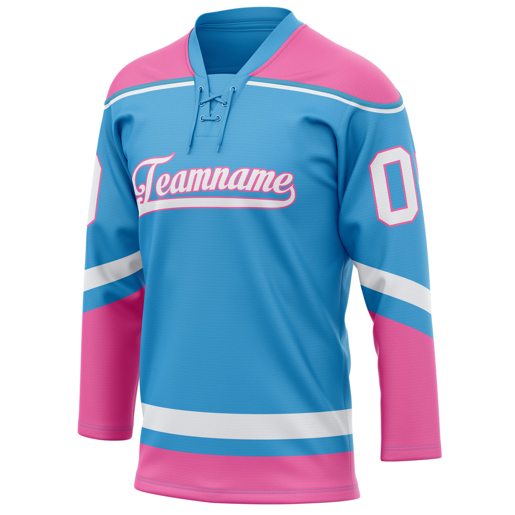 Personalized Sky & Blue Pink Solid Colour Hockey Jersey