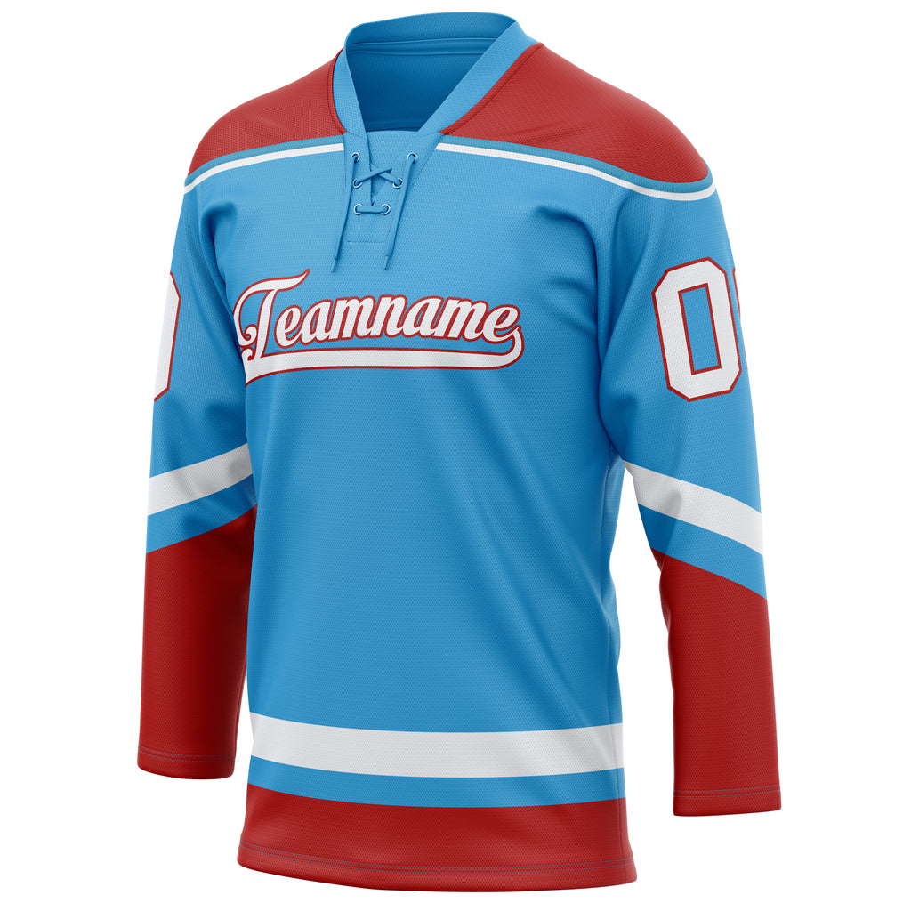 Personalized Sky & Blue Red Solid Colour Hockey Jersey