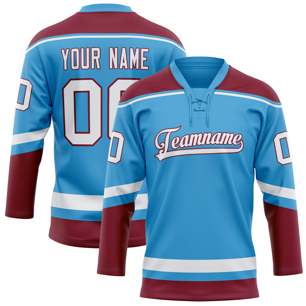 Personalized Sky & Blue Maroon Solid Colour Hockey Jersey