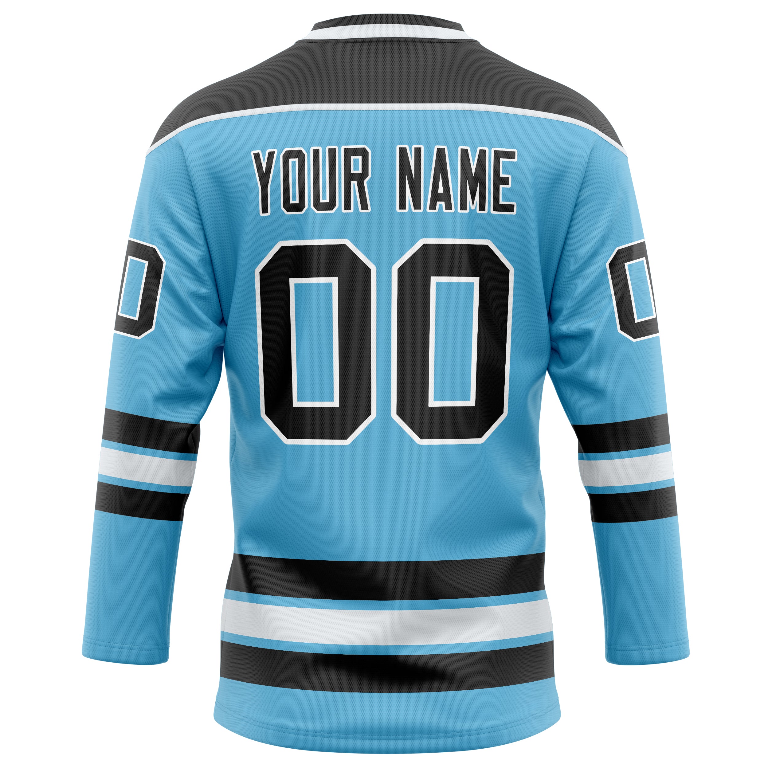 Personalized Sky & Blue Black Solid Colour Hockey Jersey