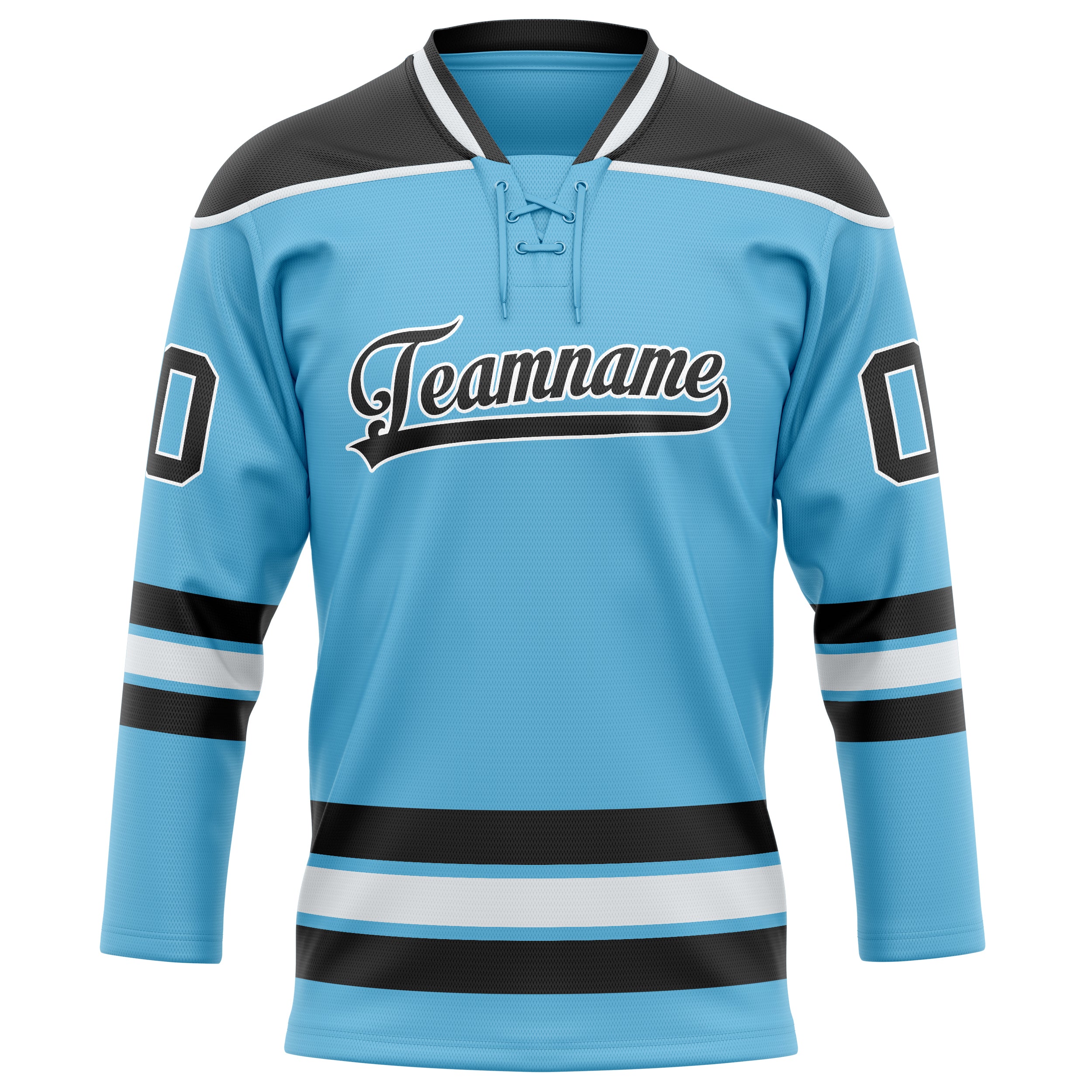 Personalized Sky & Blue Black Solid Colour Hockey Jersey