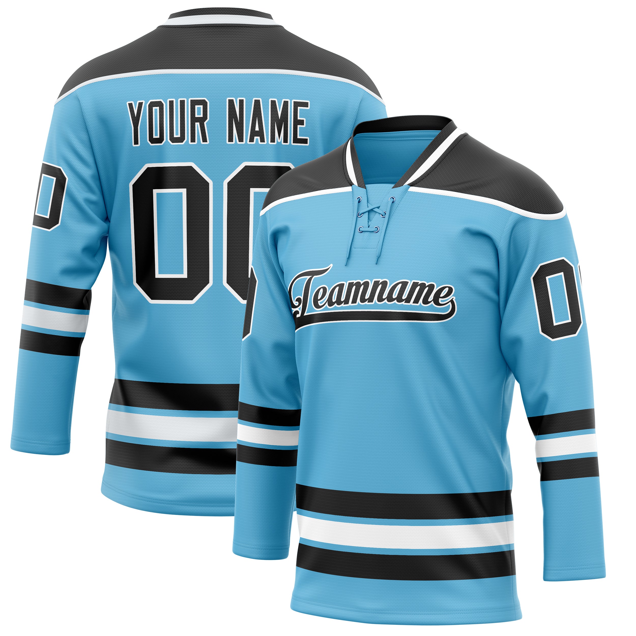 Personalized Sky & Blue Black Solid Colour Hockey Jersey