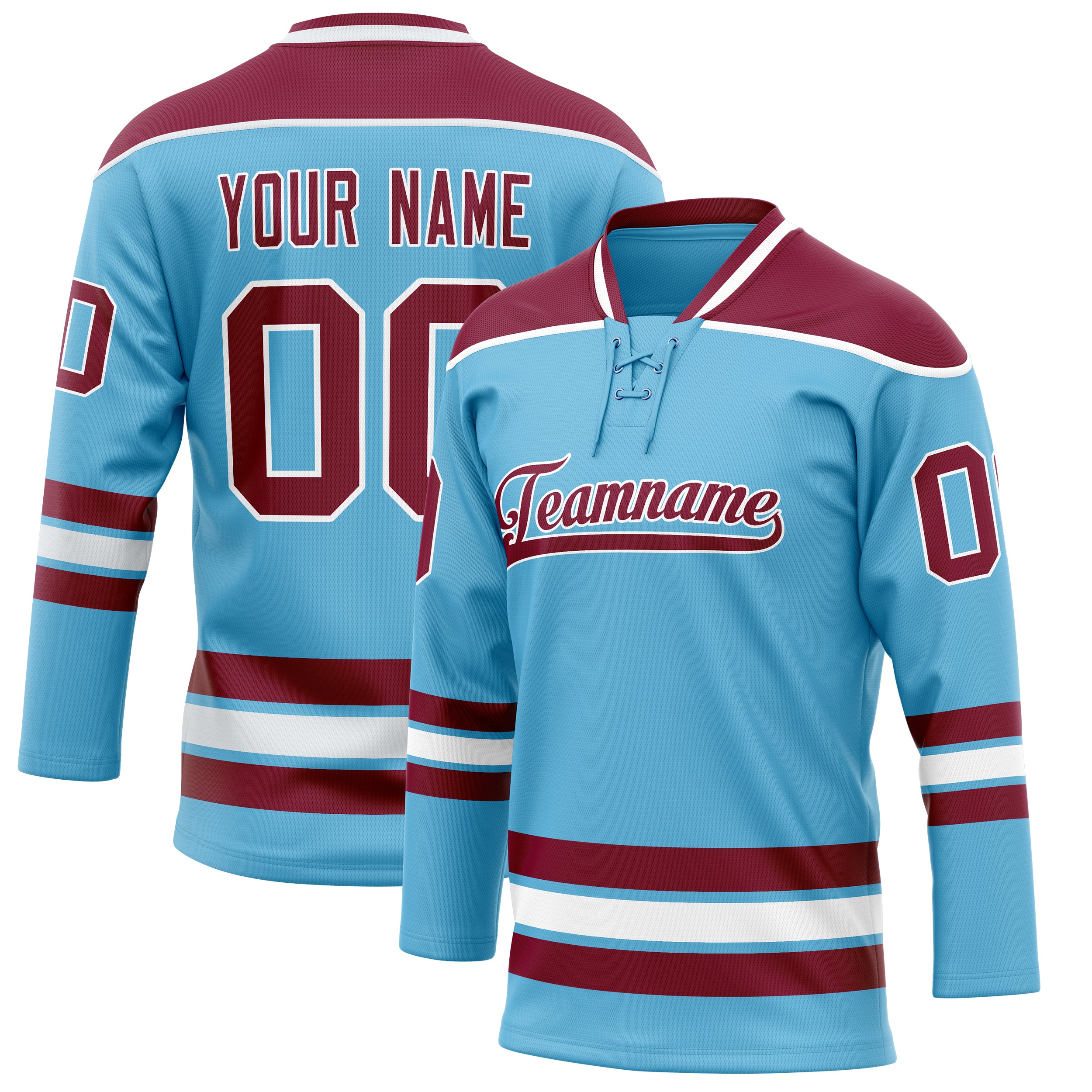 Personalized Sky & Blue Maroon Solid Colour Hockey Jersey