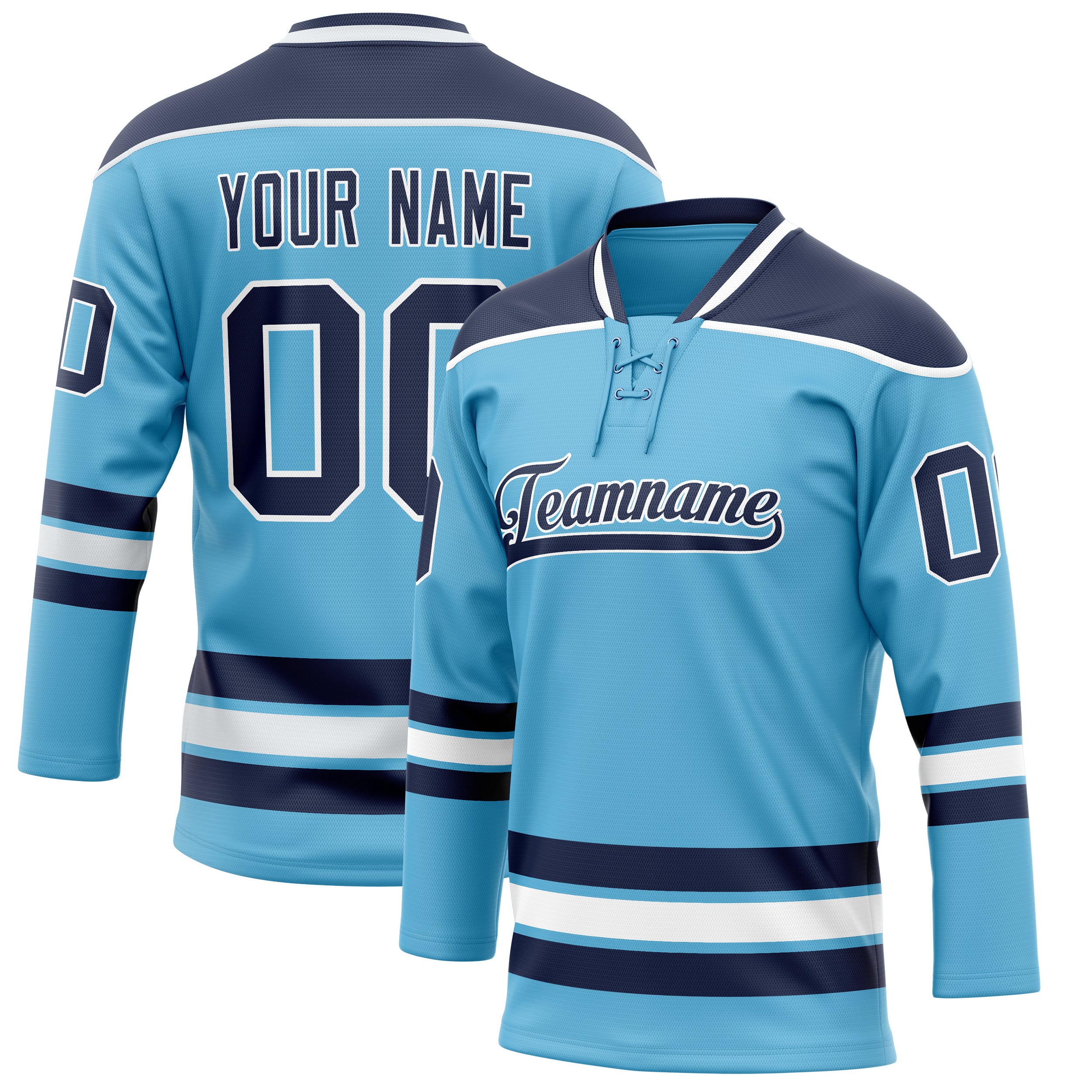 Personalized Sky & Blue Navy Solid Colour Hockey Jersey
