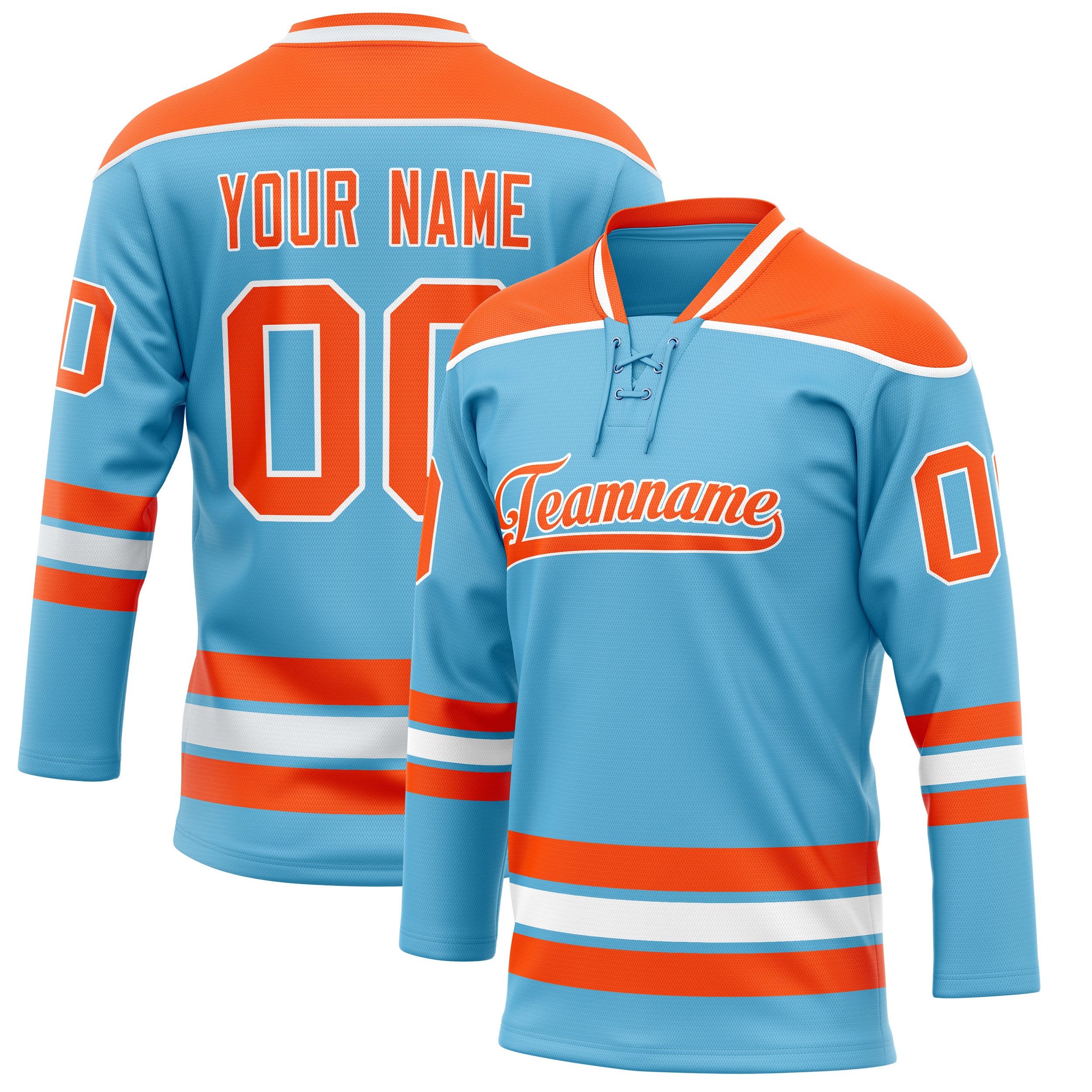 Personalized Sky & Blue Orange Solid Colour Hockey Jersey